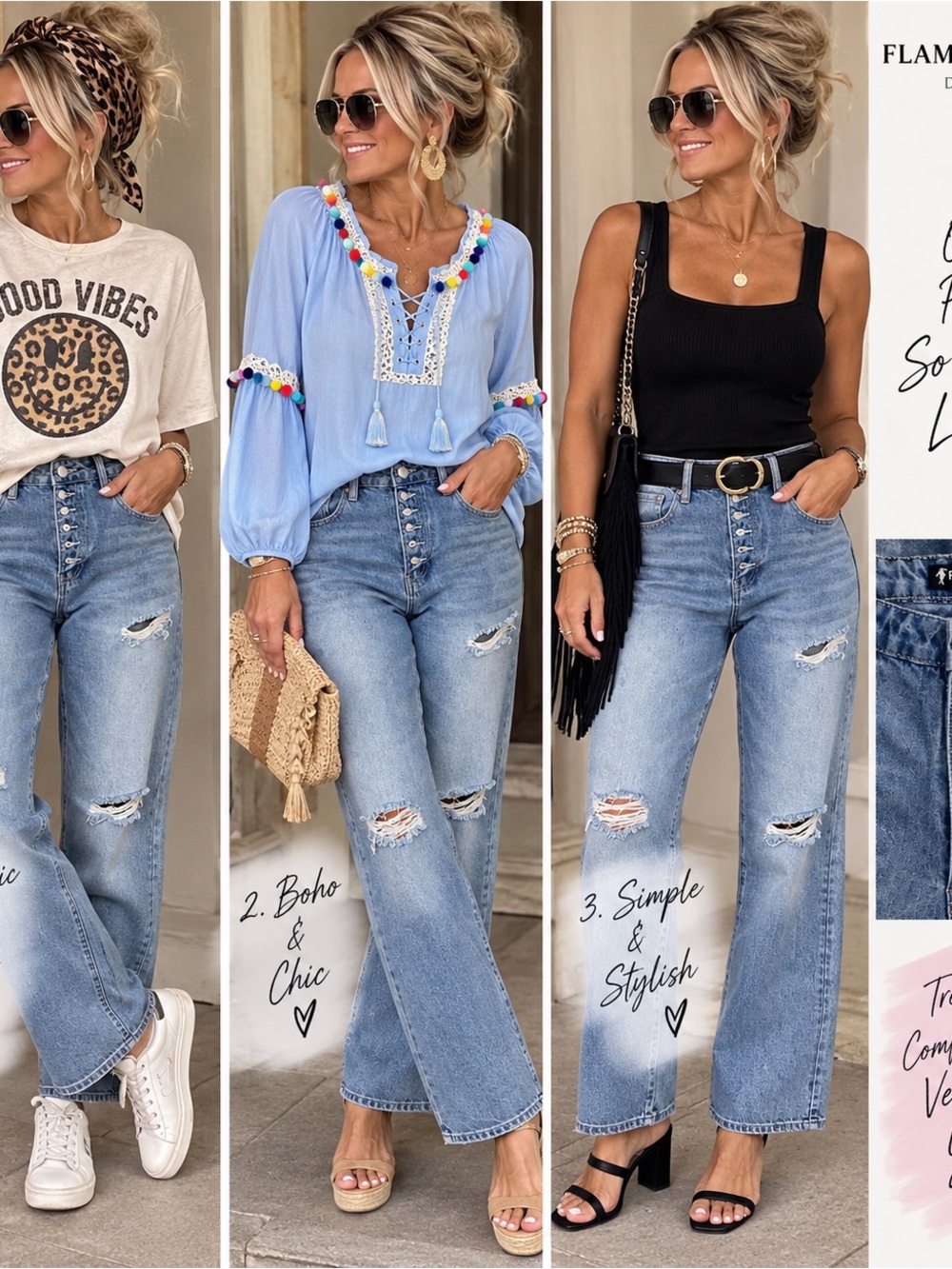 Straight Leg Distressed Women’s Jeans — Light Blue